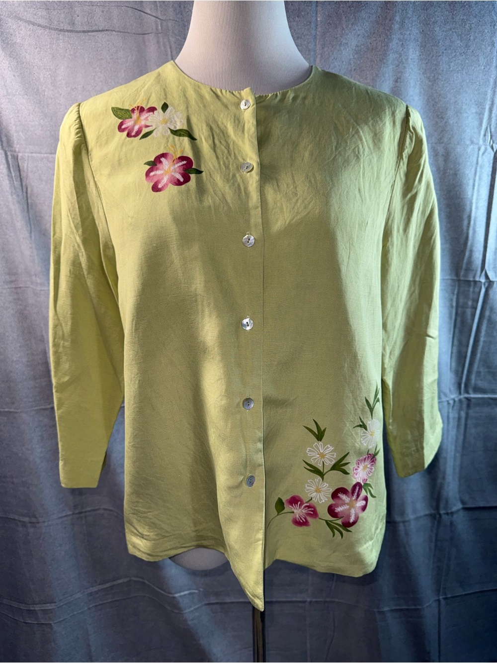 1776-villager Light Green Floral Button-Front Shirt